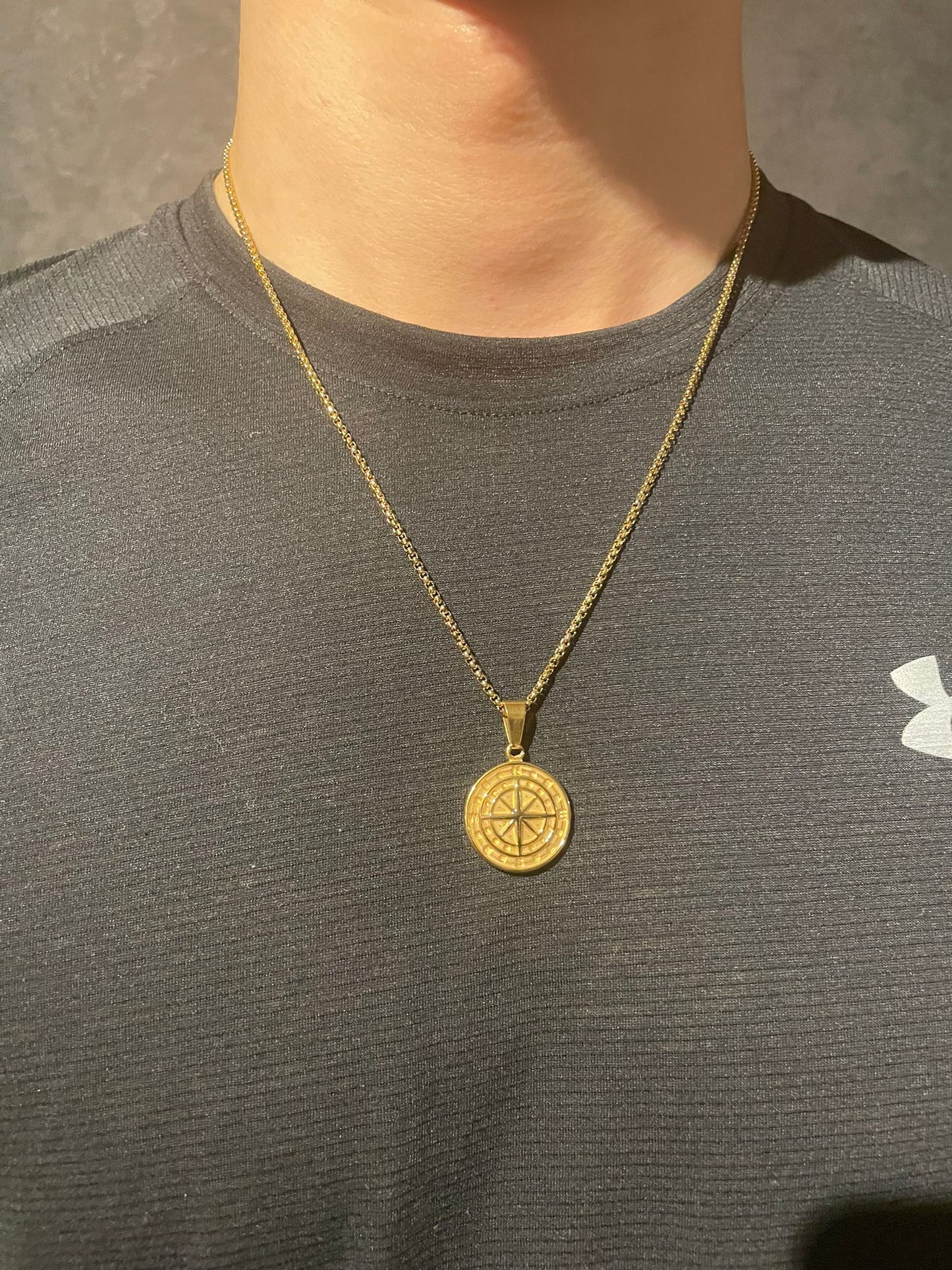 Compass Pendant Ketting Goud 2mm